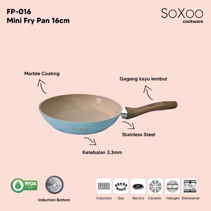 Soxoo Fry Pan Mini Marble 16 cm FP-016 Wajan Penggorengan