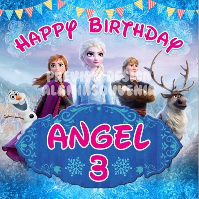 Banner Ulang Tahun Anak Fro zen 2 Elsa Anna Ukuran 1x2
