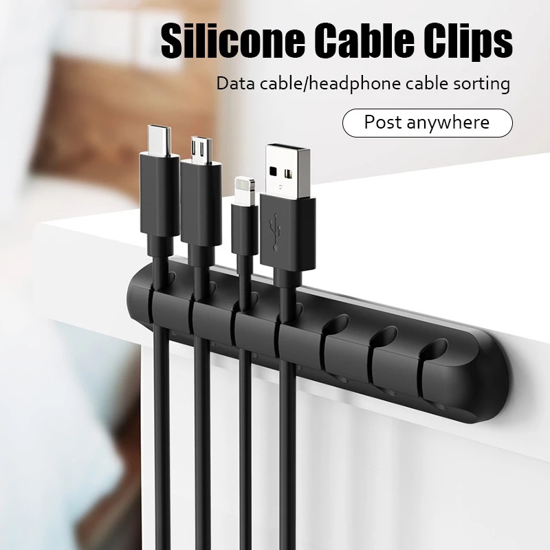 Cable Organizer Clips / Cable Management Cord Holder Self Adhesive Silicone Wire Holders for Organizing USB Charging Cable