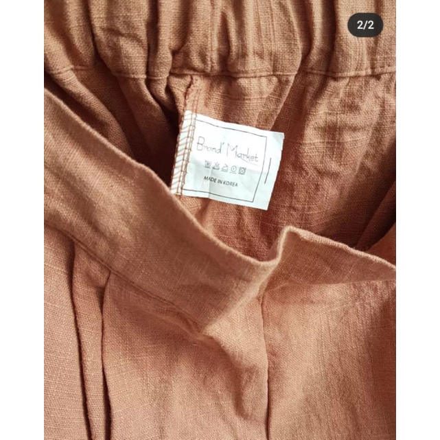 CELANA PENDEK KARET BAHAN LINEN WARNA PEACH