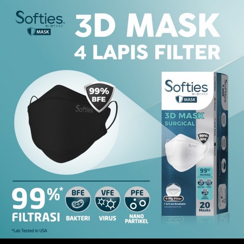 SOFTIES SURGICAL MASK 3D ISI 20 MASK || VARIAN JAPANESE, HITAM &amp; SOFT PINK