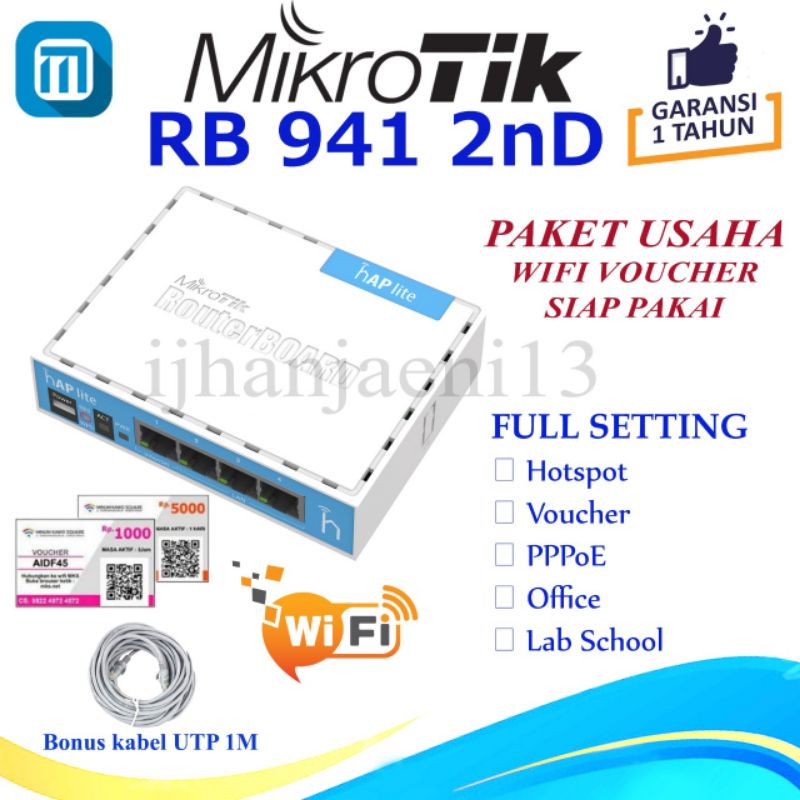 Mikrotik RB941-2Nd Full setting paket usaha wifi voucher