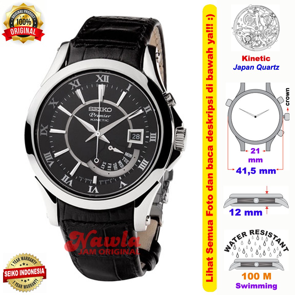 Seiko Premier SRN005P1 Kinetic Sapphire Leather - Jam Tangan Pria SRN005