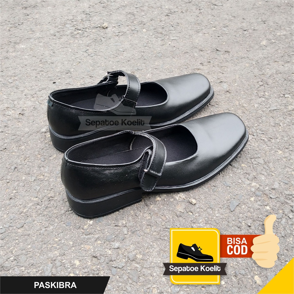 UKURAN SEPATU SEKOLAH CEWEK SEPATU PANTOFEL WANITA KULIT ASLI JUMBO BIG SIZE PASKIBRA WANITA - SEPATU PASKIB WANITA - SEPATU PANTOFEL WANITA -  PANTOPEL HITAM JUMBO