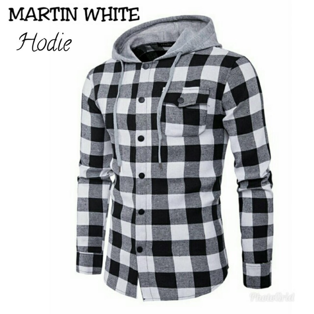 Kemeja Hoodie Martin Lengan Panjang Cowok Pria Slimfit Motif Kotak