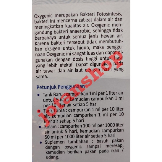 Oxygenic 1 Liter Probiotik / Bakteri Starter Kolam  Akuarium Aquascape