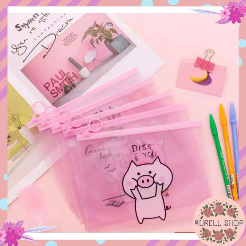 

(COD) ZIPPER BAG TRANSPARAN PIGGY / TEMPAT PENSIL PIGGY / ZIPPER BAG