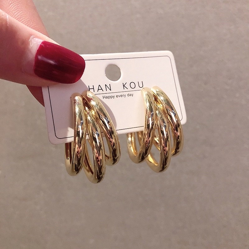 anting tusuk giwang bulat besar warna emas aksessoris wanita ala korea fashion women accessories