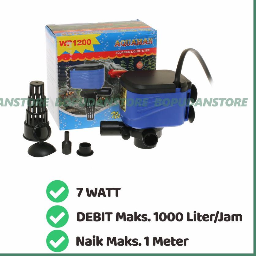 ✮ Water Pump Pompa Air Celup Power Head Aquarium Akuarium AQUAMAN WP 1200 7 Watt 1000 Liter ♕