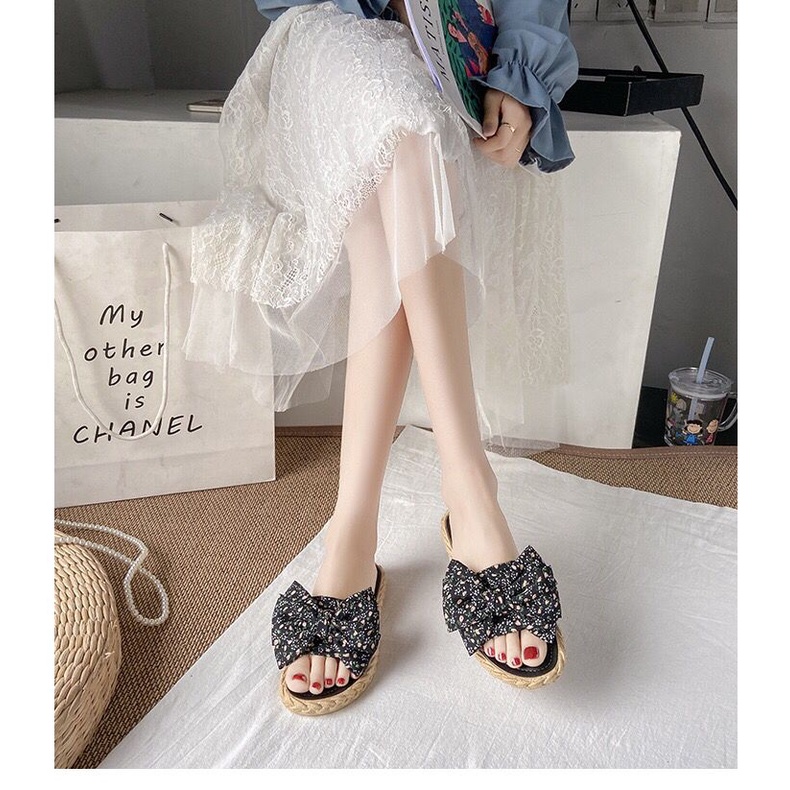 SHOEGALLERY TG1599 SANDAL WANITA IMPORT FLAT MOTIF PITA KAIN IMPORT