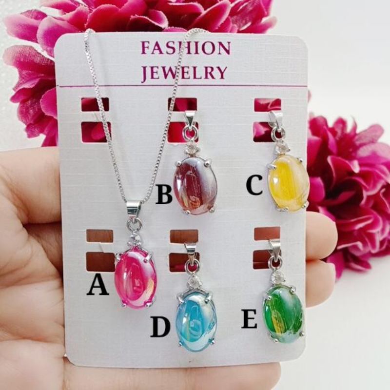 kalung liontin giok lapis emas putih dan warna cantik