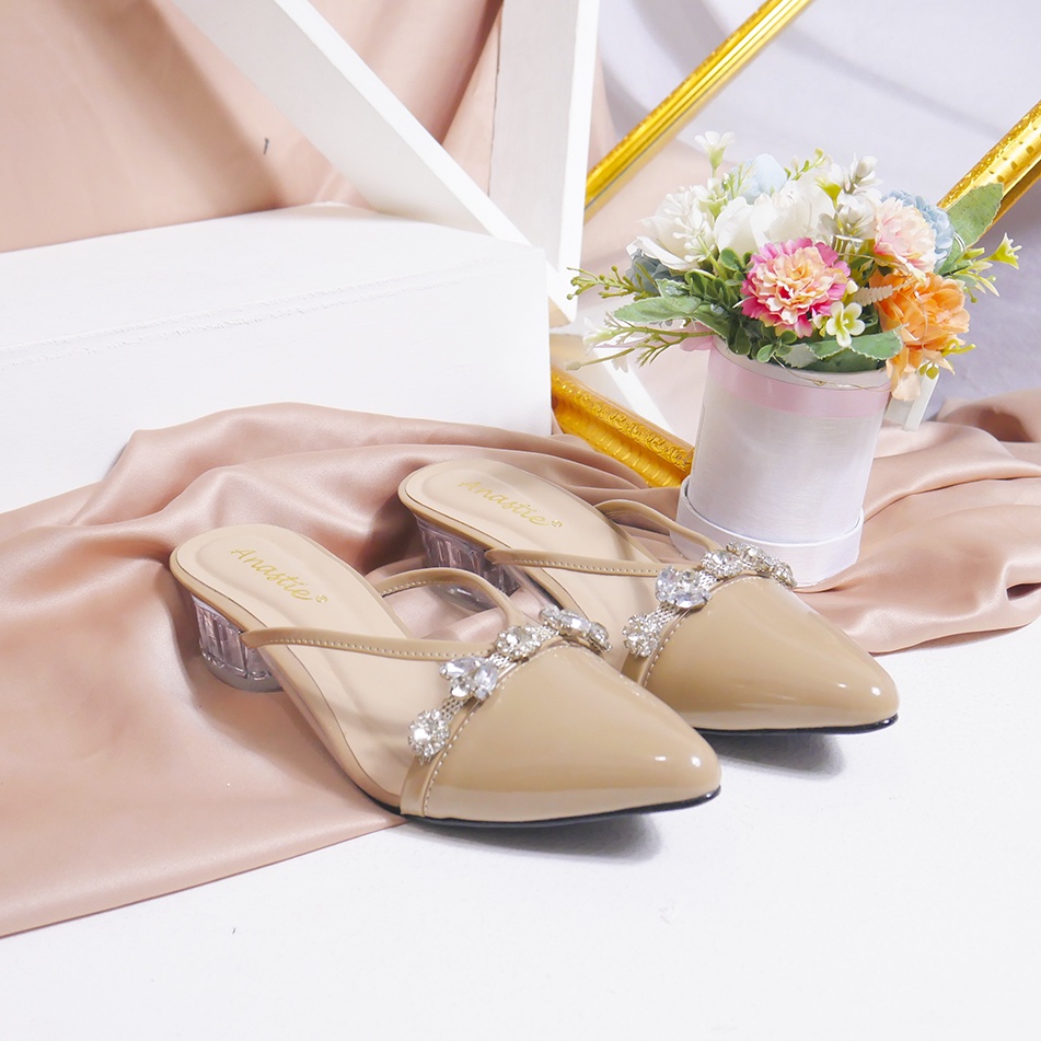 Anastie Aurel -  Sendal wanita |  Heels Hak Kaca 3cm | Sendal wanita kekinian