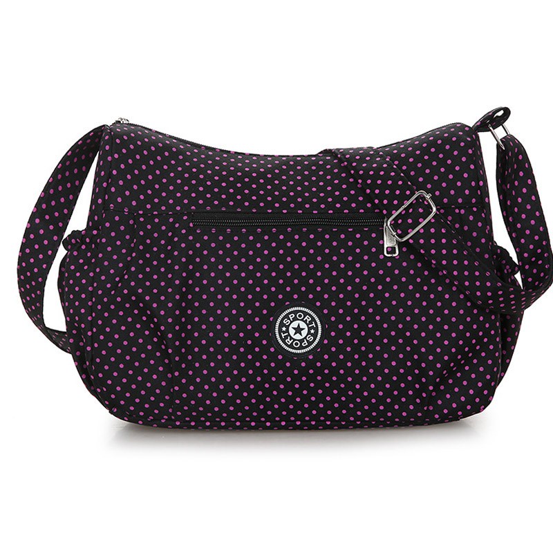 TAS SELEMPANG WANITA KANVAS HITAM RYMEA TA273B5 POLKADOT PURPLE TERBARU BATAM MURAH IMPORT KOREA ORI