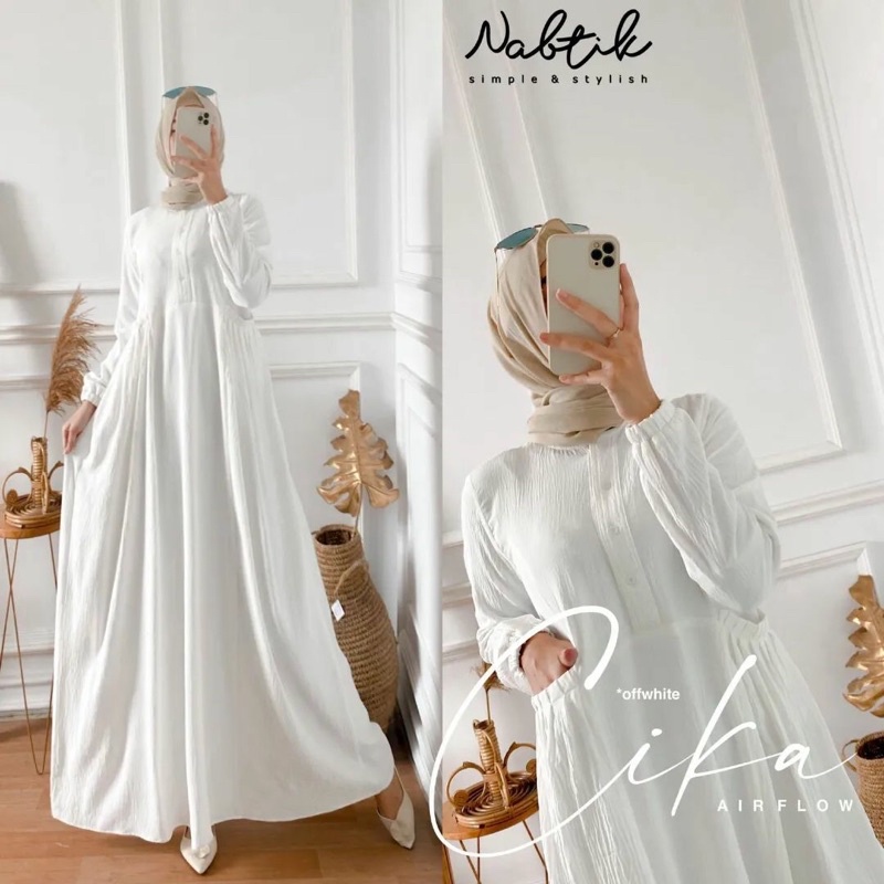 CIKA PLAIN Gamis Airflow Polos Bahan kringkle premium LD 110- Gamis Wanita Busui Friendly