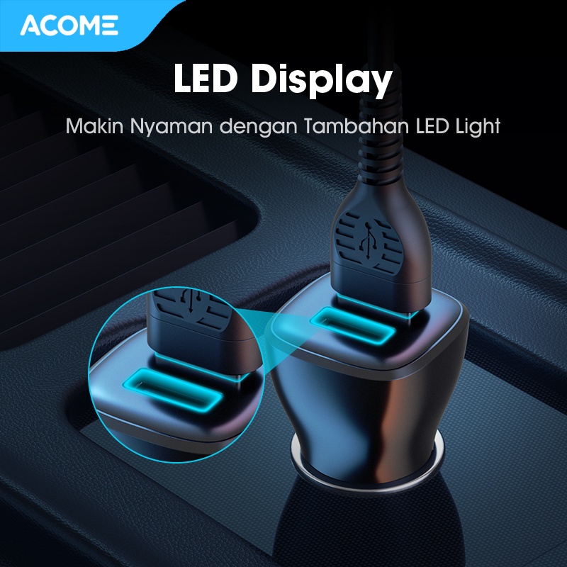 Acome Car Charger 2 Port Fast Charging 2.4A LED Display Garansi Resmi 1 tahun - ACC05