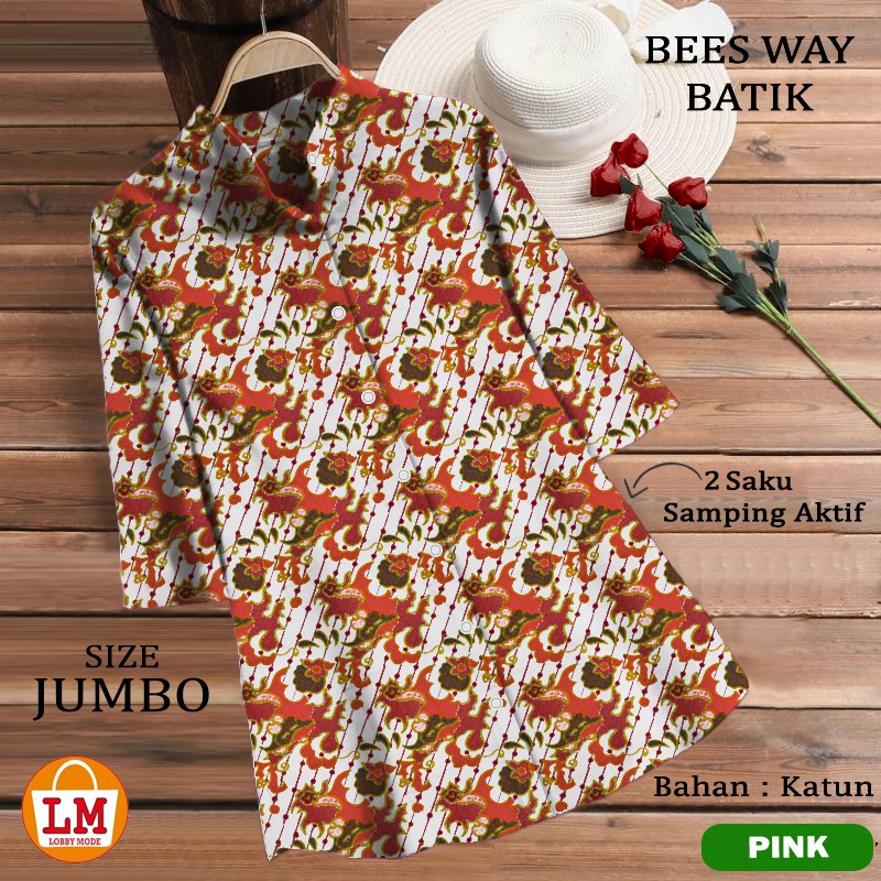 TERMURAH TERLARIS [ COD &amp; Gratis Ongkir ] Baju Atasan Blouse Wanita JUMBO TUNIK BEES WAY BATIK Bahan Katun TERBARU LMS 25444 25447 25450