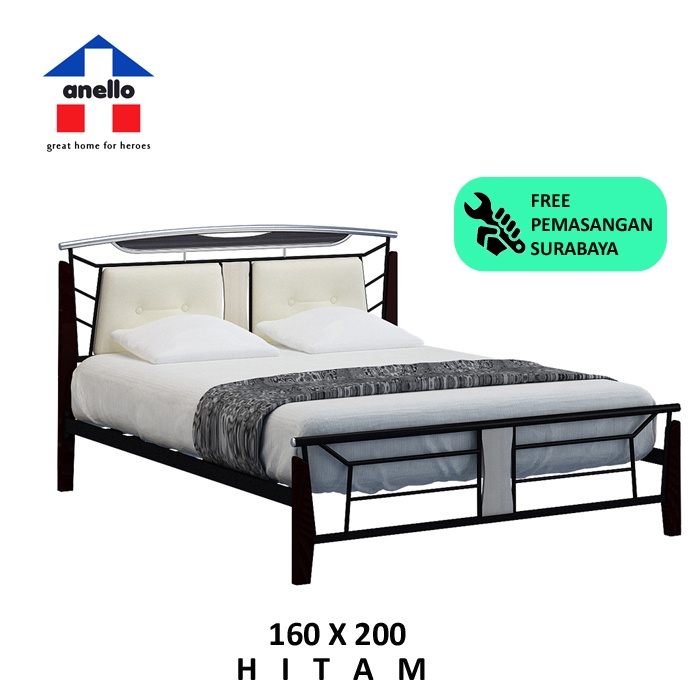 DIPAN TEMPAT TIDUR BESI MINIMALIS ELENA WARNA HITAM UKURAN 160X200