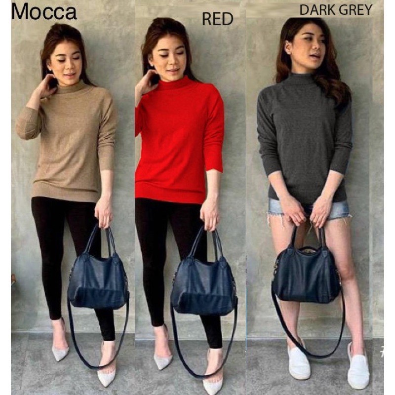 Blouse lengan panjang rajut turtleneck premium import