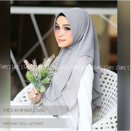jilbab khimar Midi oval ORI FLOW / jilbab instant / hijab terbaru / khimar 2 layer/ jilbab hari raya-abu