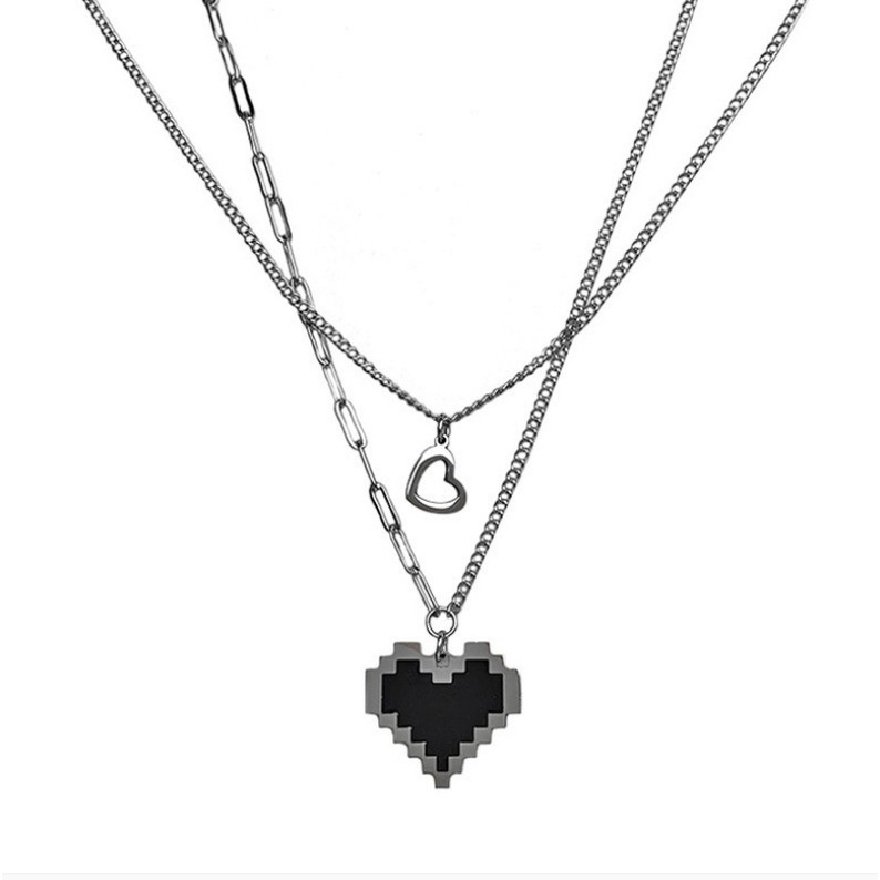 YEEZII Simple Chain Necklaces Mosaic Heart Pendant Necklace Silver Multilayer Choker Necklace for Women Accessories Jewelry