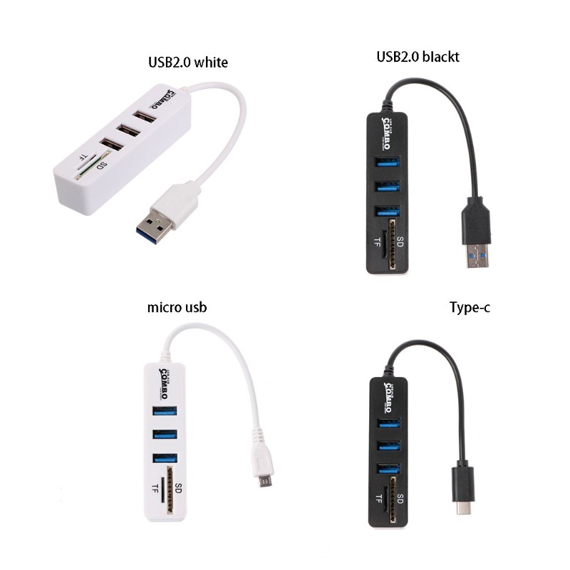 Vivi Hub Splitter 3 Port Usb 2.0 Combo Micro Usb Otg Sd / Tf Card Reader