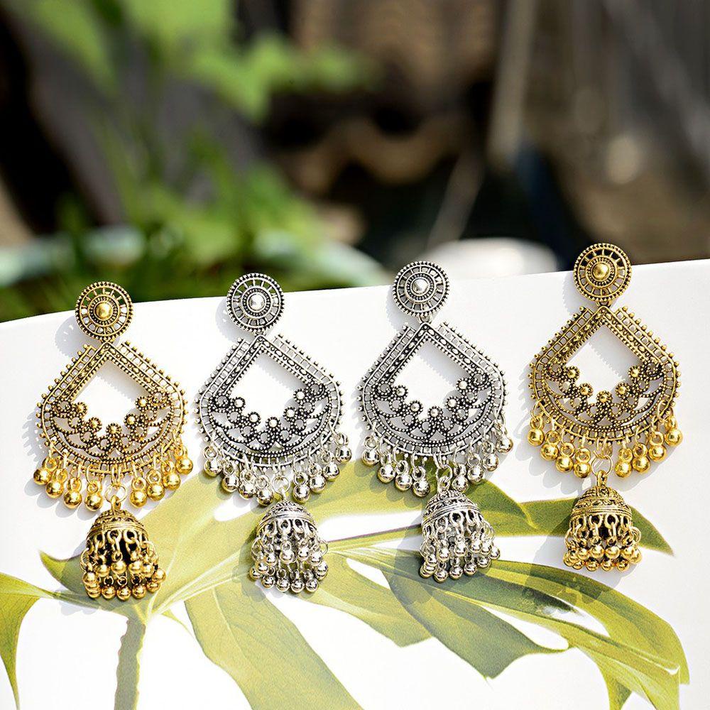 Needway Menjuntai Drop Anting Rumbai Retro Wanita Warna Emas Dan Perak Perhiasan Adat India