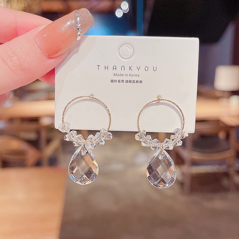 Anting Tusuk Gantung Desain Geometri Hias Kristal Untuk Wanita