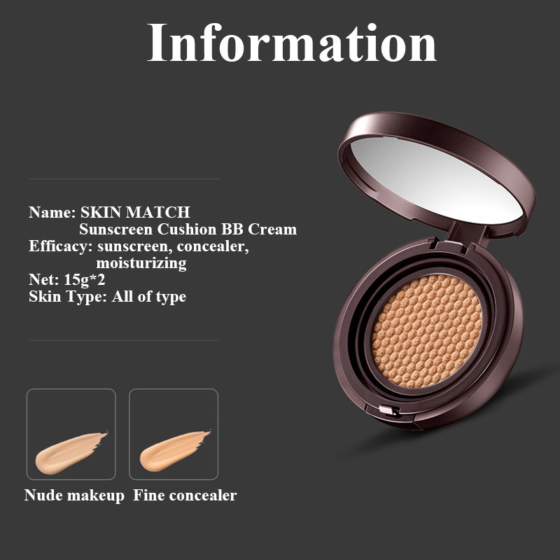 SKIN MATCH Upgraded Sunscreen Cushion BB Cream Easily Conceal Flaws Natural Makeup 15 g 2 Packs