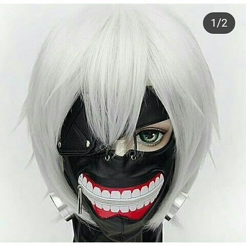 Wig rambut palsu silver grey kaneki tokyo