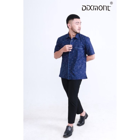 Dixmont Kemeja Pria Basic Formal Motif Lengan Pendek Hem MS01721