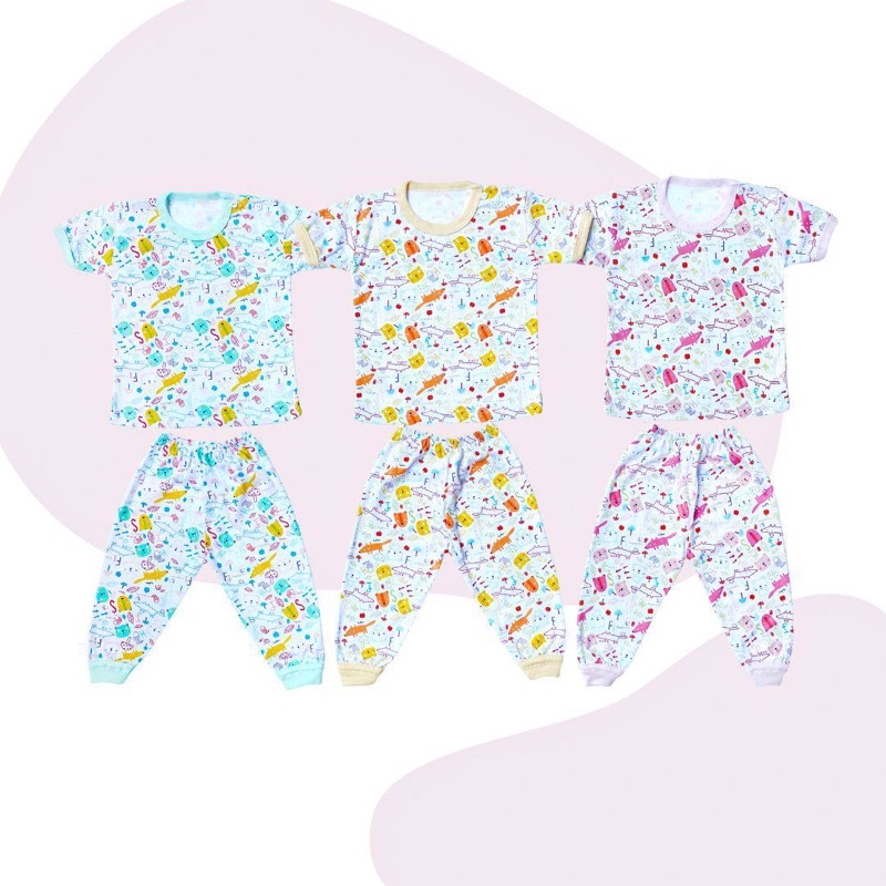 Setelan Bayi Baju Pendek Celana Panjang Motif Kualitas SNI/ perlengkapan bayi melahirkan/Setelan baju bayi motif murah