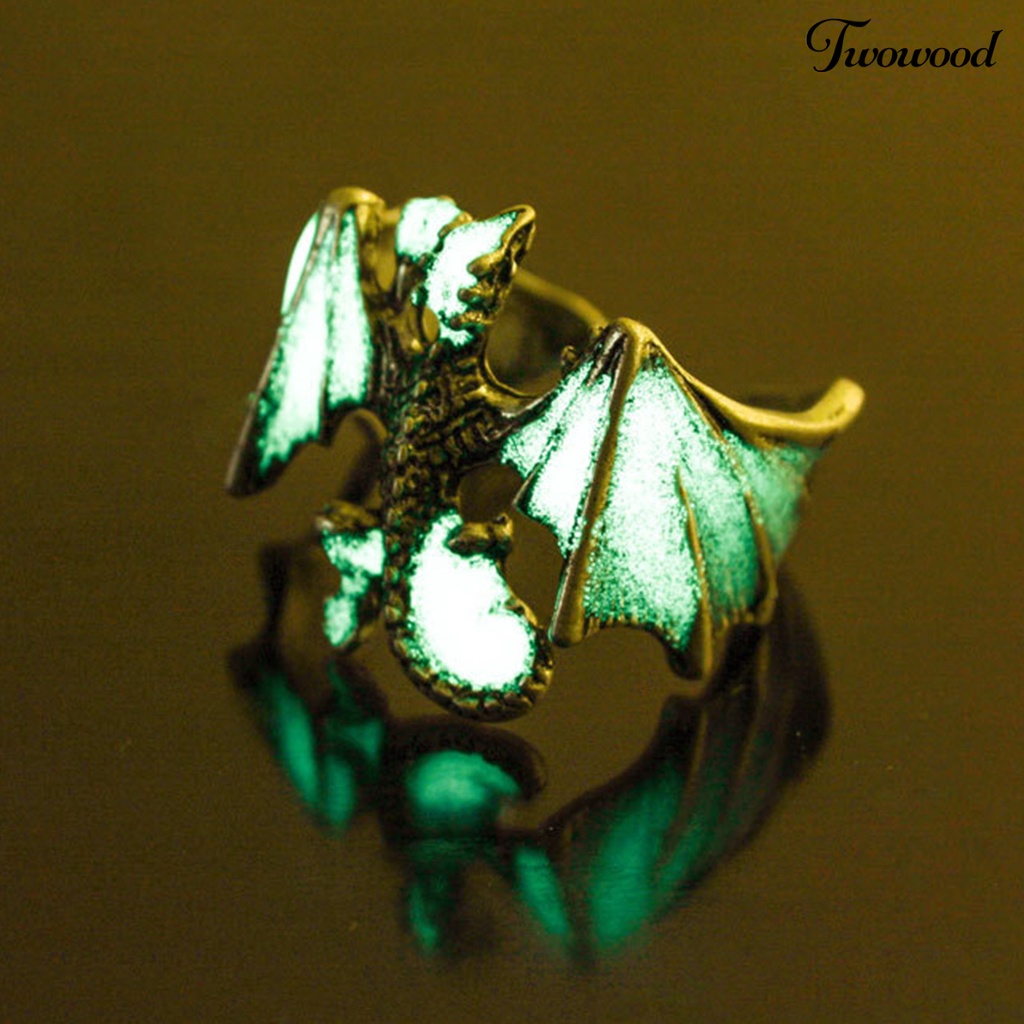 Twowood Luminous Ring Adjustable Rust-proof Copper Dragon Shaped Fashion Jewelry Ring for Boy