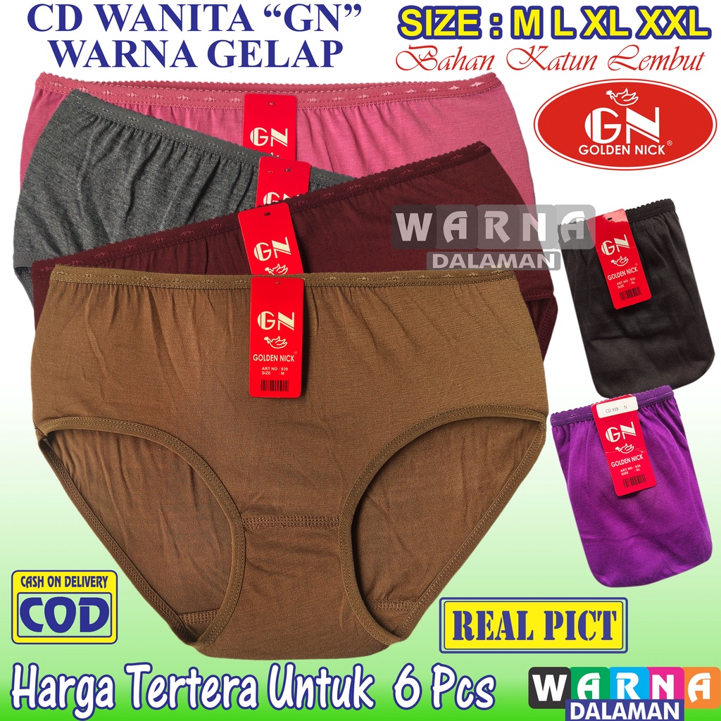 6 Pcs Celana Dalam Wanita Pakaian Dalam Polos Warna Gelap Bahan Katun Lembut | WARNA DALAMAN