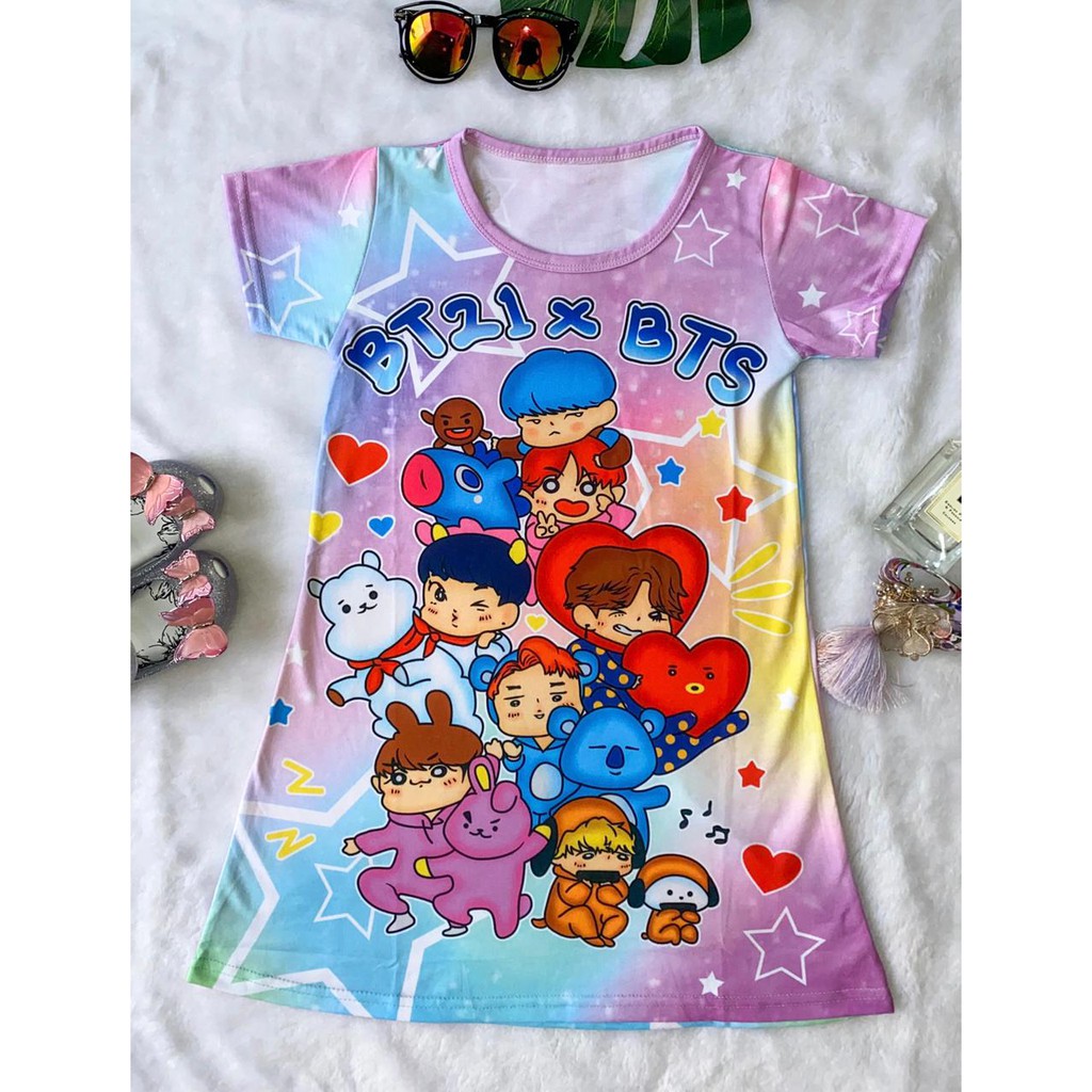 DRESS ANAK PEREMPUAN GAMBAR BT21 X BTS