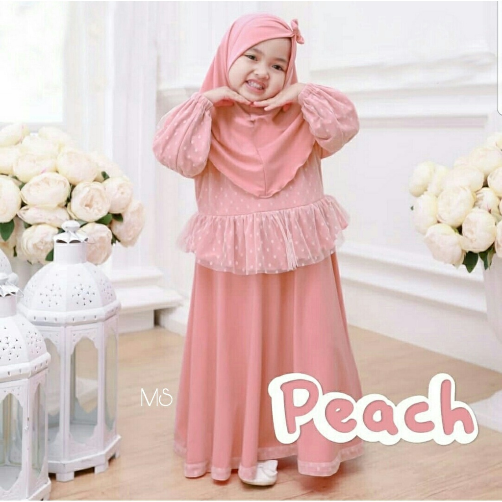 Dress Indy + Bergo - Dress Muslim Anak Perempuan - Baju Gamis Anak Perempuan Terbaru