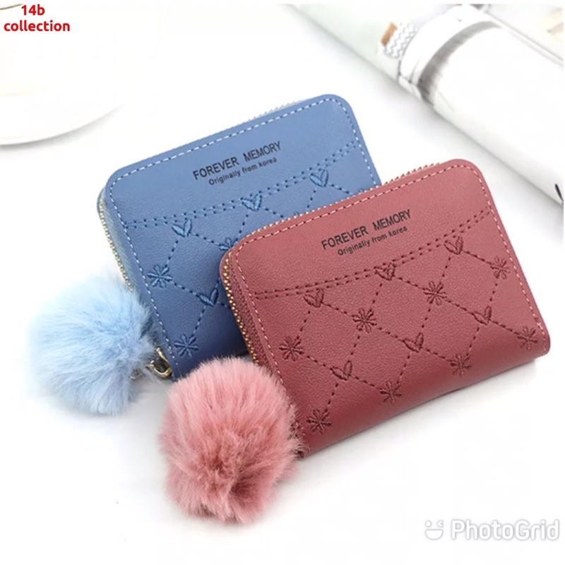 Dompet kecil pompom dompet mini pompom dompet korea mini Forever Memory dompet bordir bunga love