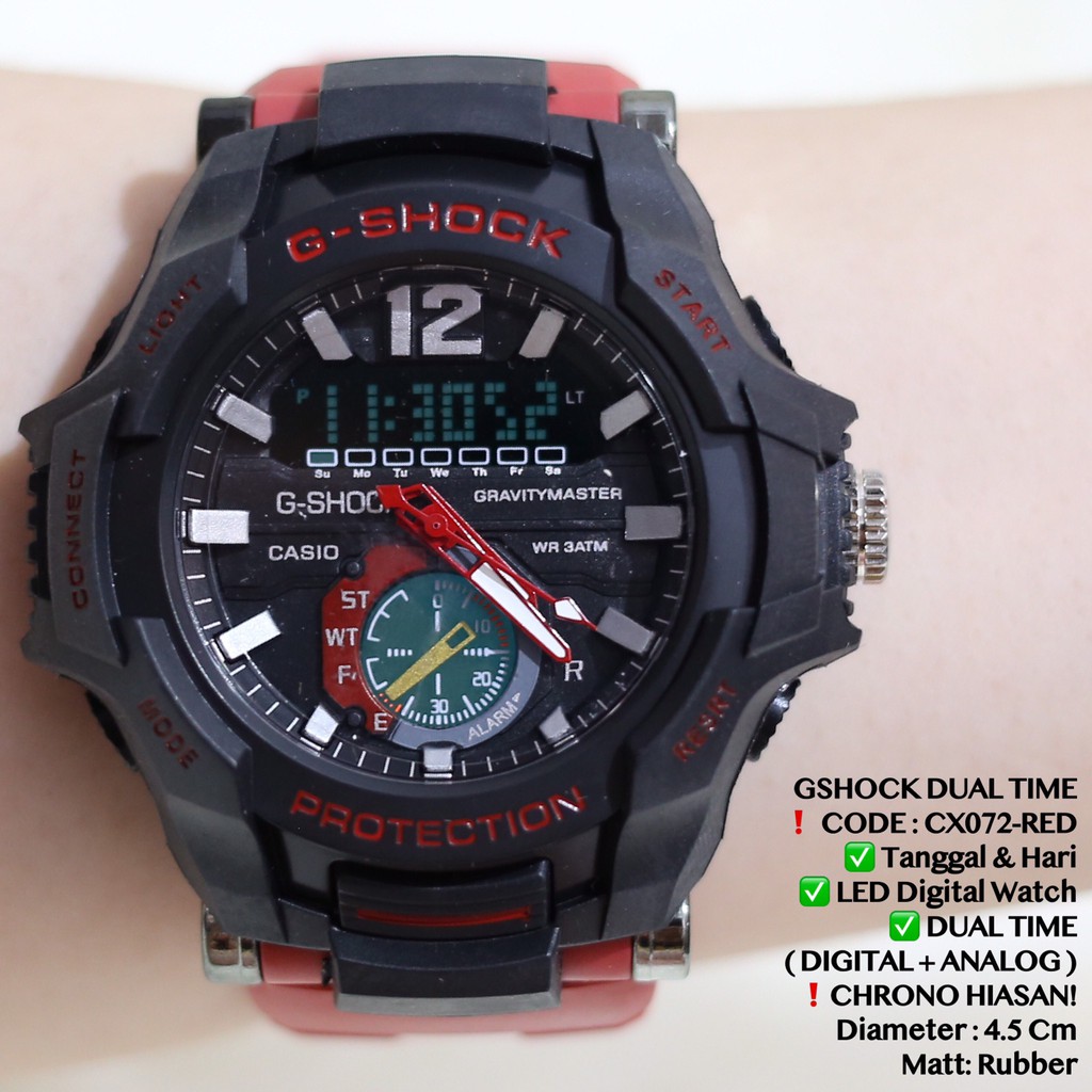 Jam tangan pria wanita gshock tali rubber doubletime analog digital free baterai cadangan CX072