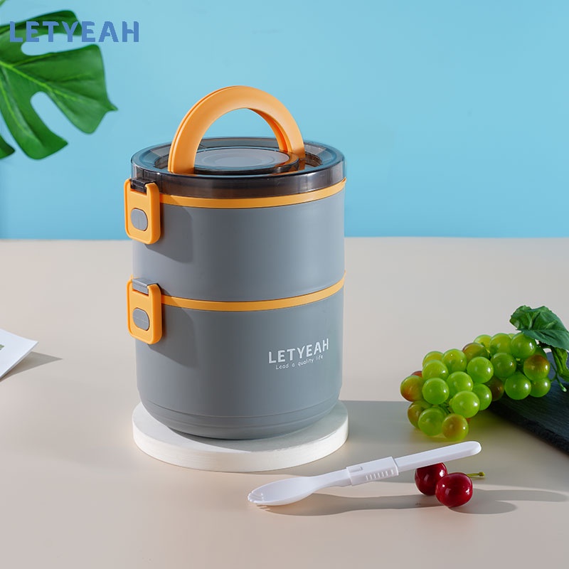 letyeah kotak makan anti tumpah 1600ml / lunch box 2 susun portabel / free sendok