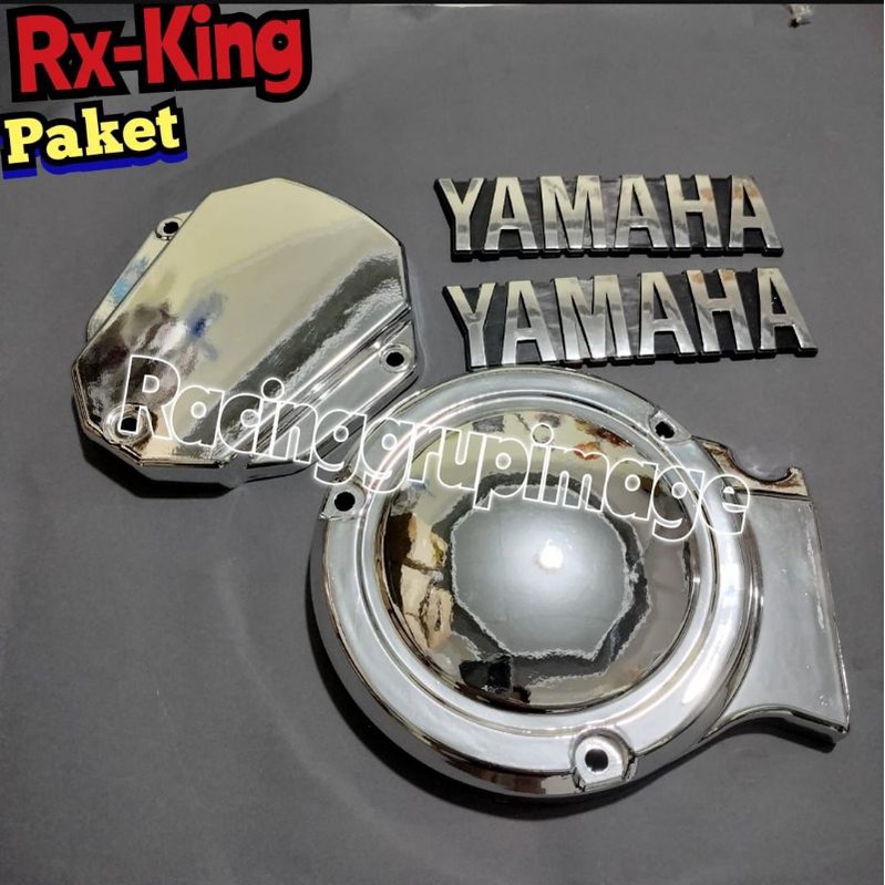 PAKET EMBLEM DAN COVER BLOK MESIN RX KING/TUTUP BLOK ENGINE/TUTUP MAGNET MESIN/TUTUP BLOK MESIN RX KING BAK - SILVER