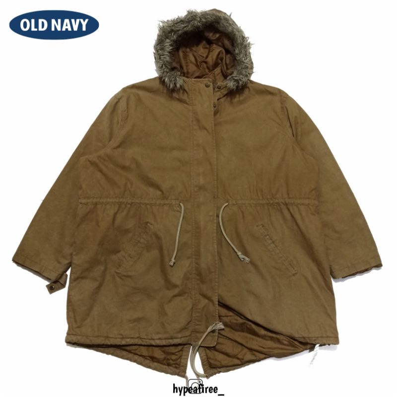 Old Navy Men's Winter Sherpa Furry Hooded Parka Jacket Brown