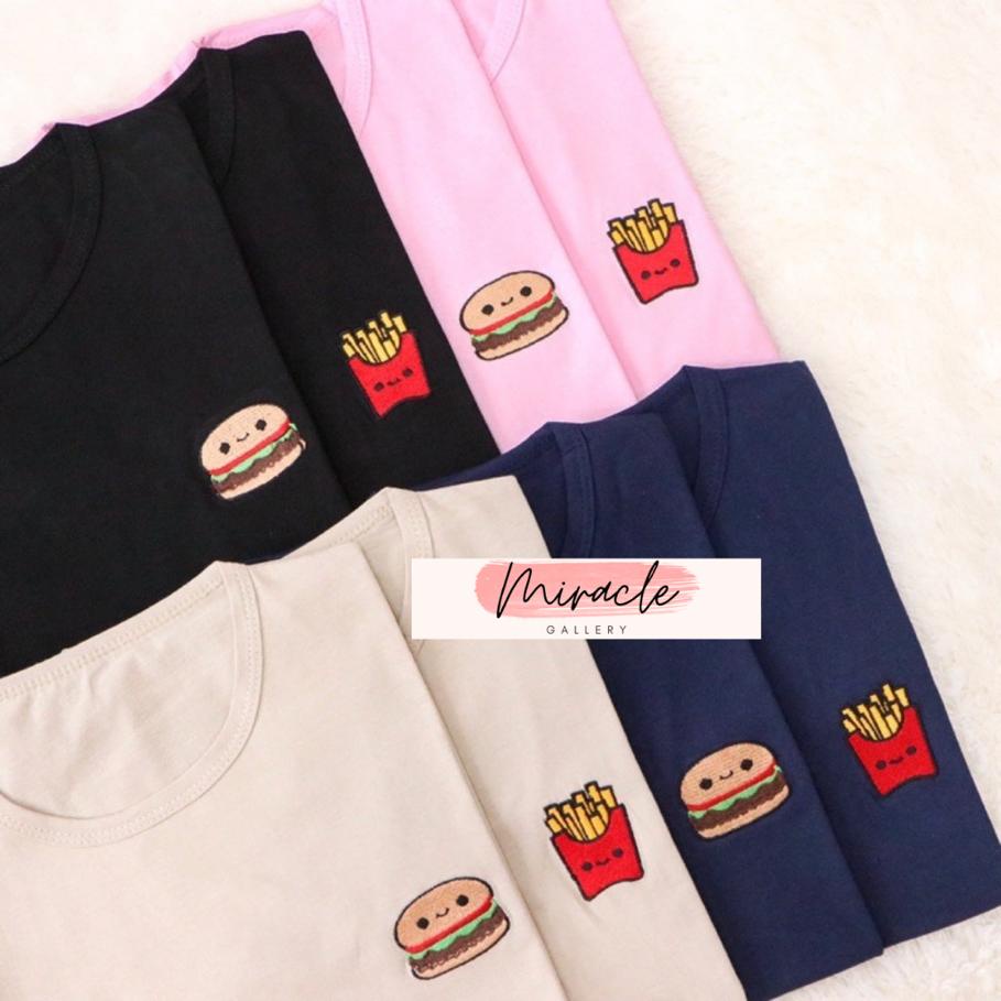 Kaos Wanita Premium / Tshirt Oversize BURGER &amp; FRIES (BORDIR) / Kaos Korea