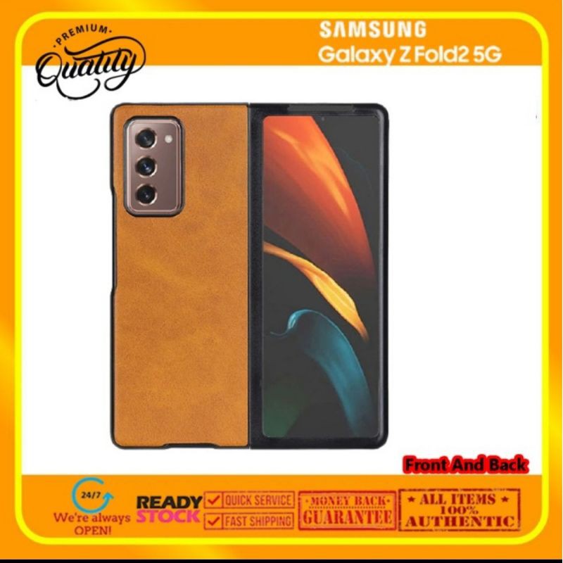 Case Samsung Galaxy Z Fold 2 Fold2 Leather Cowhide (Front Back Casing) Casing Sarung Pelindung HP