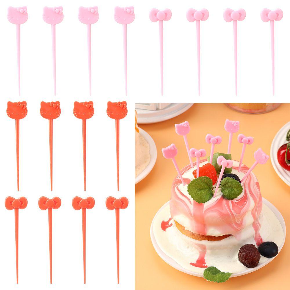 SOLIGHTER 8Pcs Cartoon Cat Food Picks Party Ornament Toothpicks Fruit Forks Lunches Decor Cute Kawaii Kids Gift Kitchen Accessories Bento Tools/Multicolor