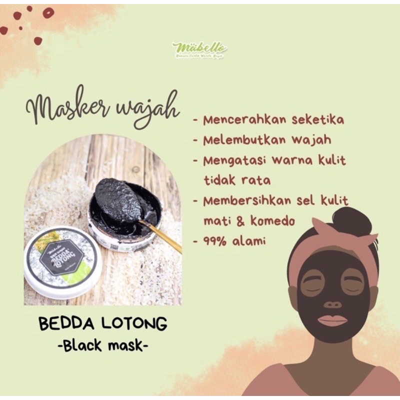 MASKER BEDDA LOTONG BPOM/ MABELLO INDONESIA / MASKER REMPAH MABELLO / MASKER WAJAH MABELLO
