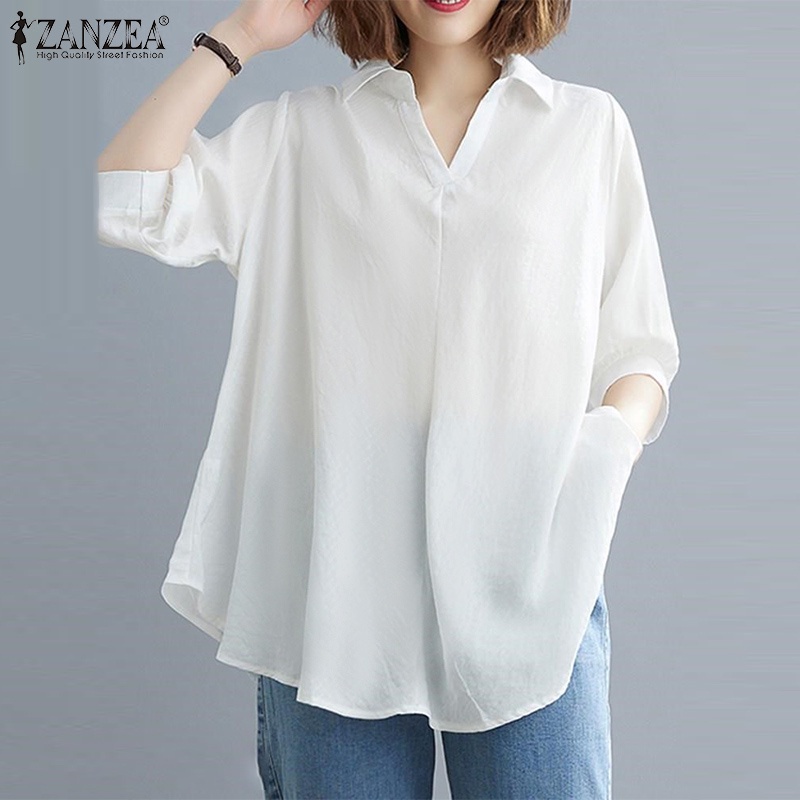 ZANZEA Women Turn-Down-Collar Fashion Six Quarter Sleeve Casual Blouse