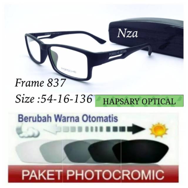 Frame Kacamata Pria Sporty 837 + Lensa Photocromic ( Lensa Otomatis Berubah Warna ) Kacamata Minus