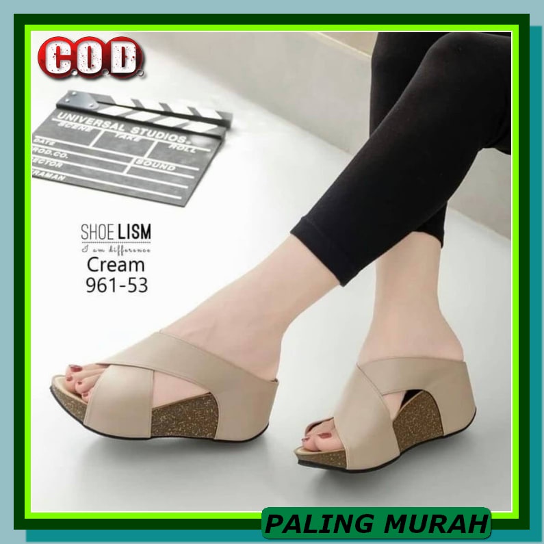 Wejes Wanita Elegan Sepatu Wejes Cewek Remaja Dewasa Sepatu Perem JB659 Sandal Wedges Af24 Cream - B