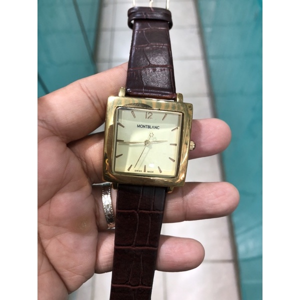 jam tangan klasik montblanc quartz gold jam klasik strap kulit jam pria