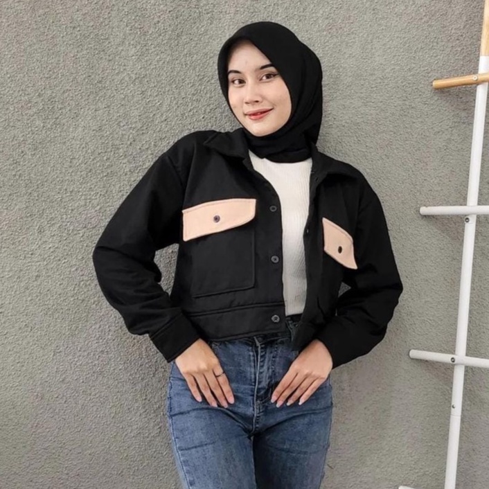 ASHTON OVERSIZE DAN CROP JACKET | JACKET WANITA MODEL SAKU KANCING ( MRF )