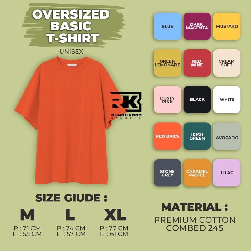 KAOS POLOS OVERSIZE UNISEX COTTON COMBED 24S PREMIUM T SHIRT